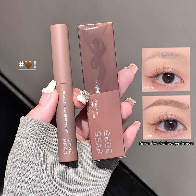 GEGE BEAR eyebrow product with packaging and before/after effect on eyes.