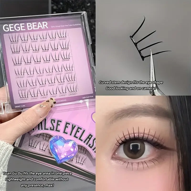 gege bear eyelashes applied with tweezer