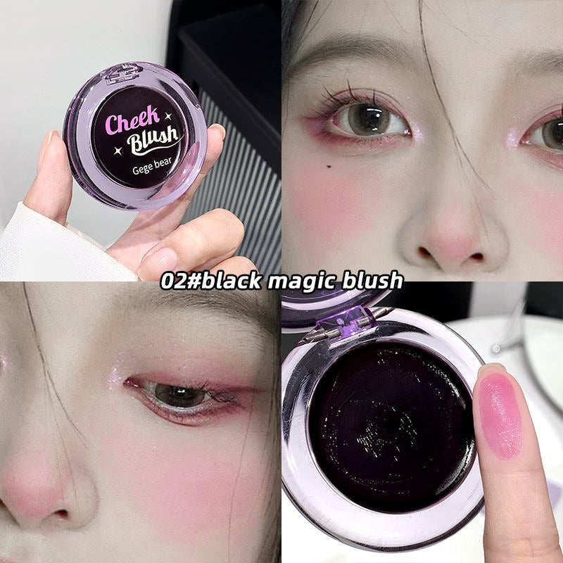 Makeup product with 'Cheek Blush' packaging, showing application on a person's face.