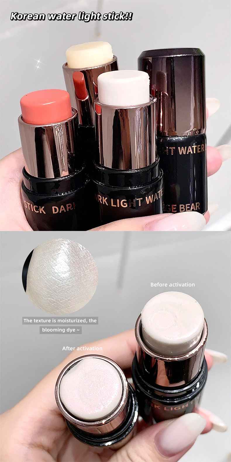 Gege Bear Blush sticks with close-up of stick and packaging