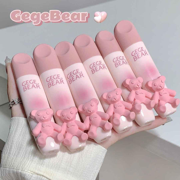 Set of pink GegeBear products with bear designs on a white background