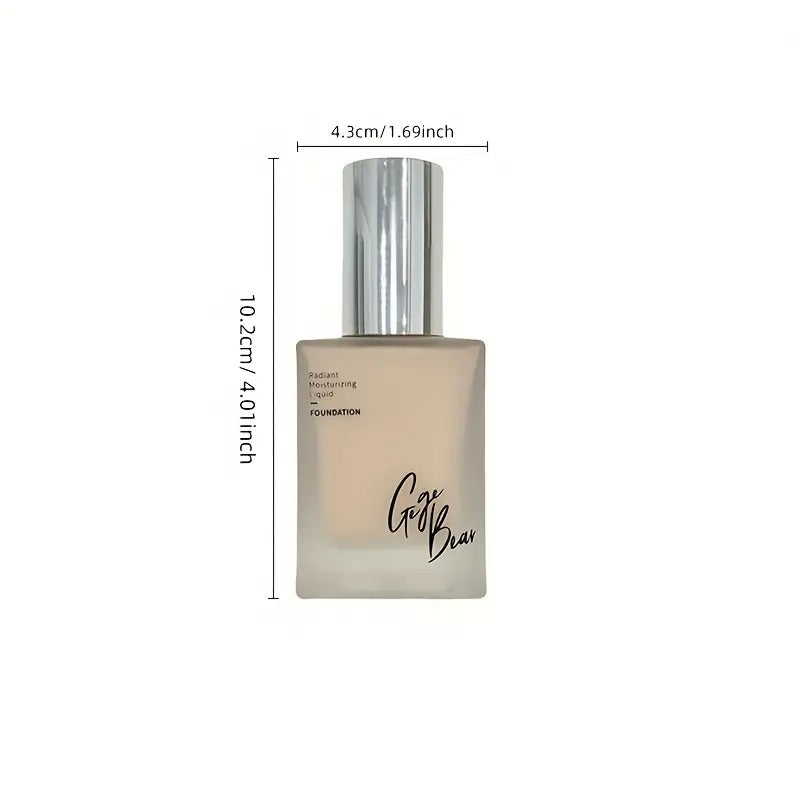 Dimensions of gege bear moisturzing foundation on white background 