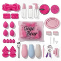 Gege Bear beauty blender hot pink set of 38 travel kit with plastic container brush eye curler hair clip brush cleaning bucket 