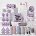 purple 38 pieces beauty blender set and travel kit on a white background 