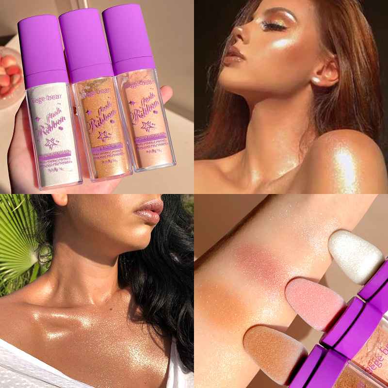 Makeup products with a focus on highlighting and bronzing effects.