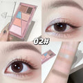 eye makeup palette with close-up shots of a woman's face applying it diplaying the finest shimmers on the eyes of a model 