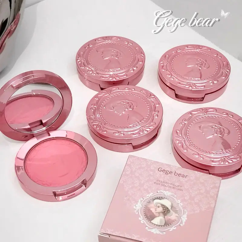 Gege Bear Three-Dimensional 3D Relief Fog Color Powder Blusher Naturally Tender And Delicate Makeup Holding Puff Color Female Rouge Powder Blusher Cream Makeupspice Nepal