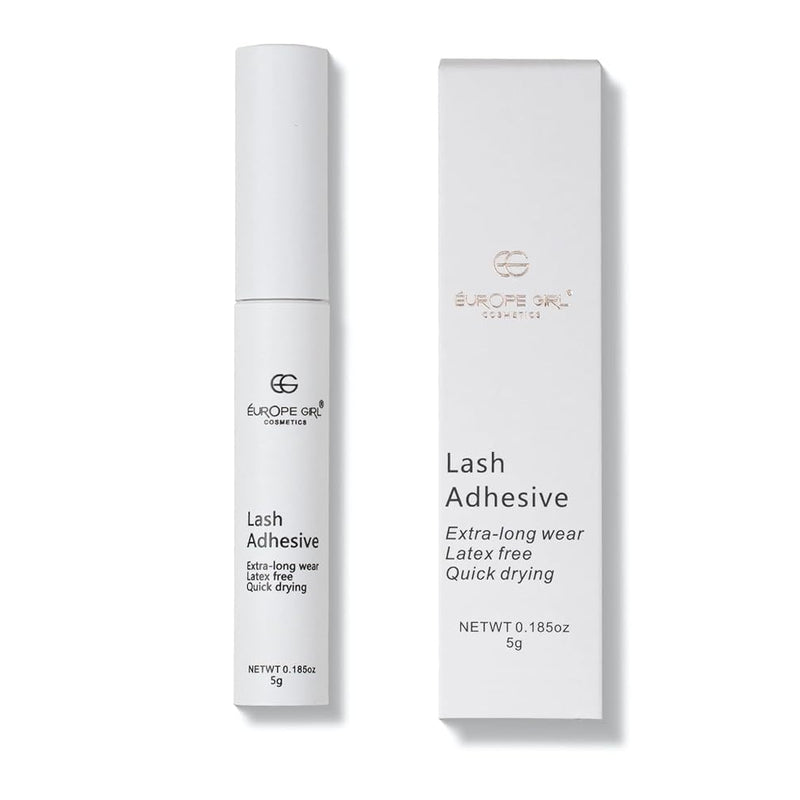 Lash adhesive bottle and packaging on a white background