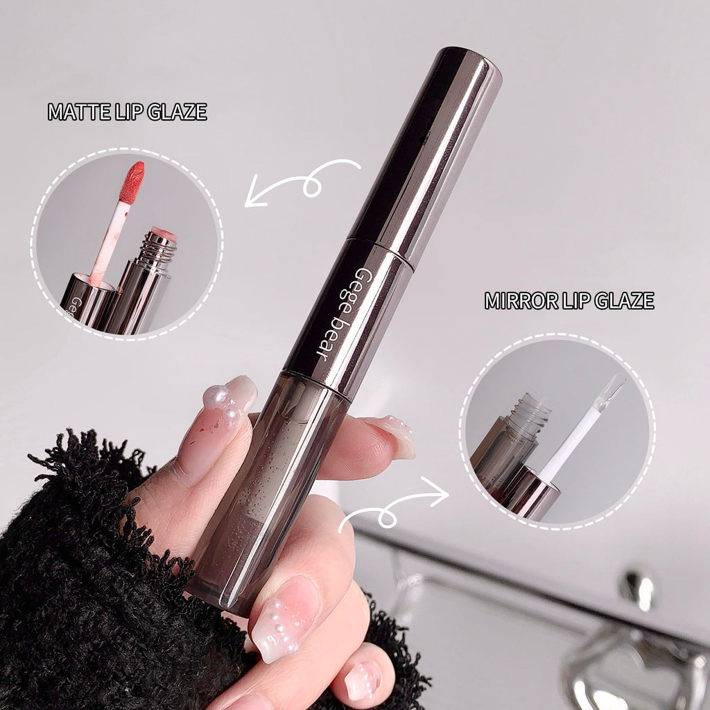 Gege Bear Double Headed Lip Gloss Waterproof Matte Pen Lipstick with Water Gloss Mirror Overlay Lip Balm