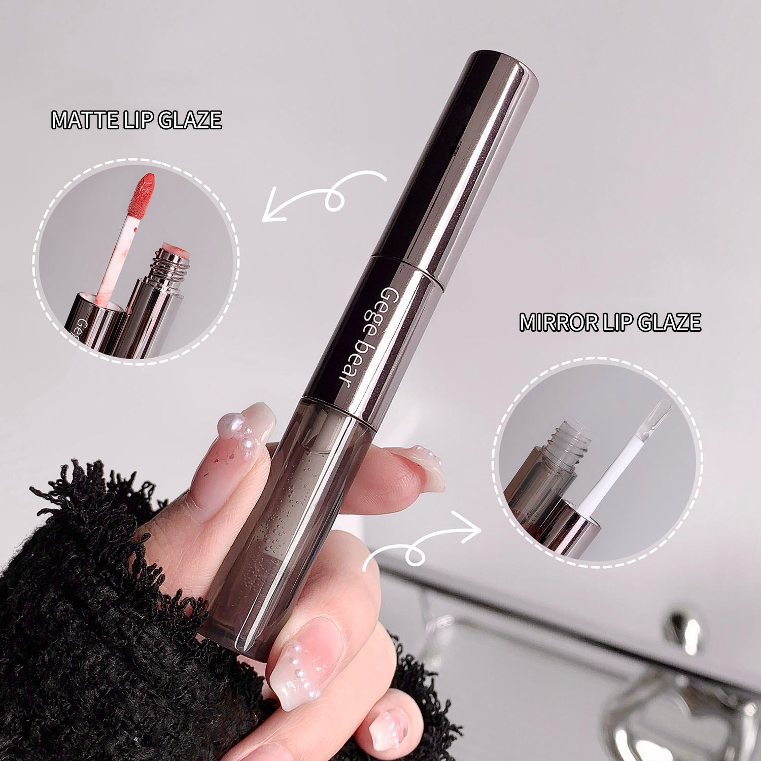 Gege Bear Double Headed Lip Gloss Waterproof Matte Pen Lipstick with Water Gloss Mirror Overlay Lip Balm