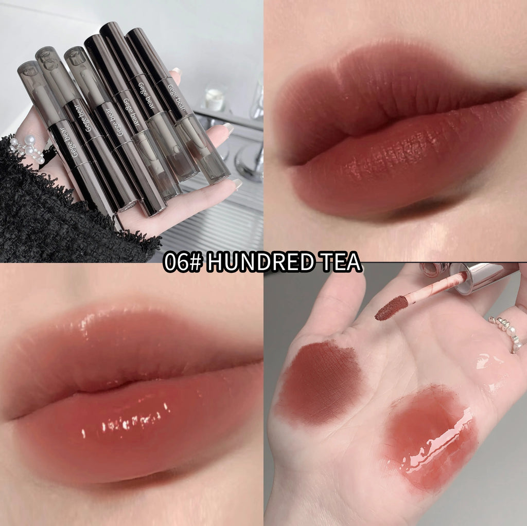 Gege Bear Double Headed Lip Gloss Waterproof Matte Pen Lipstick with Water Gloss Mirror Overlay Lip Balm