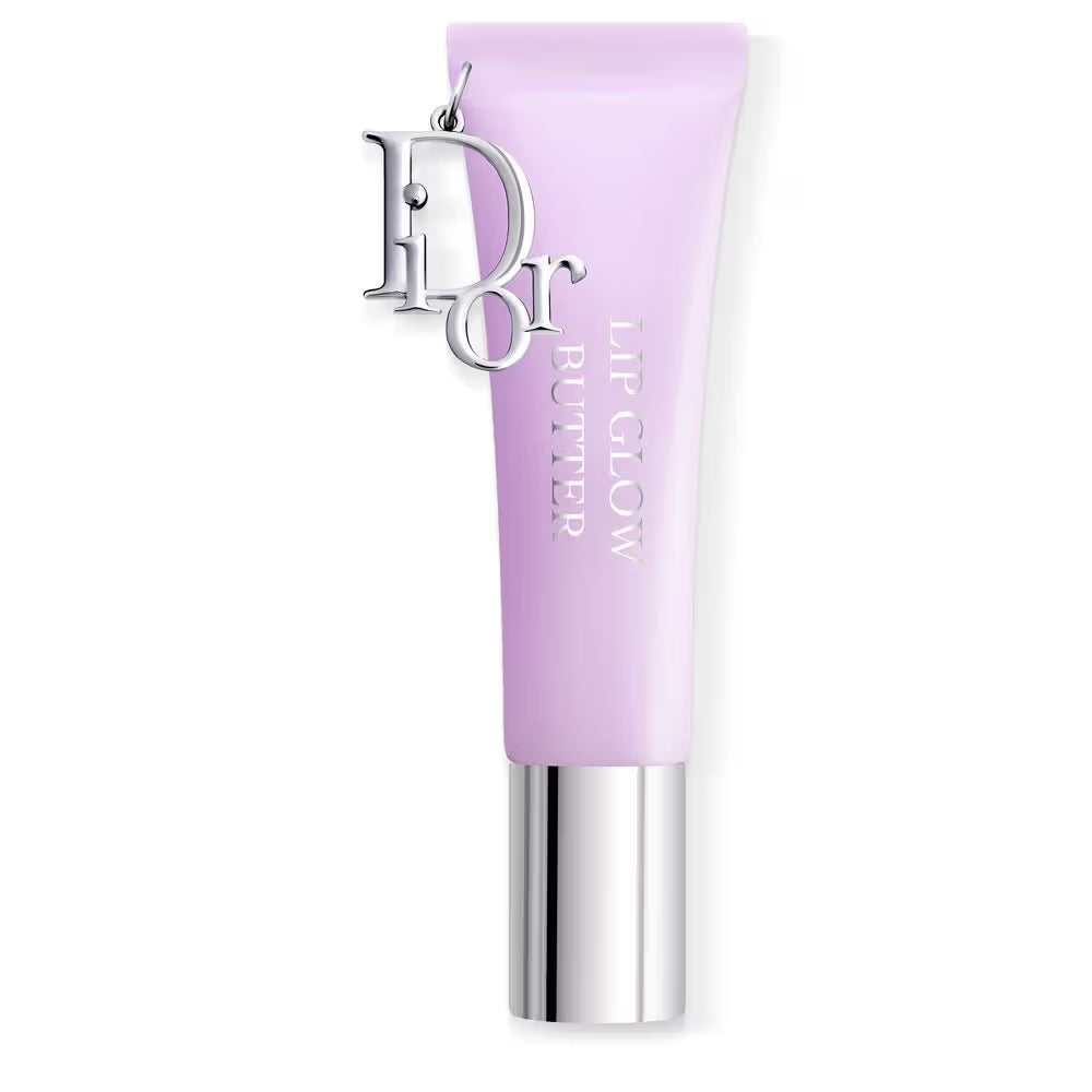 Lip balm with silver cap and visible brand logo on a white background