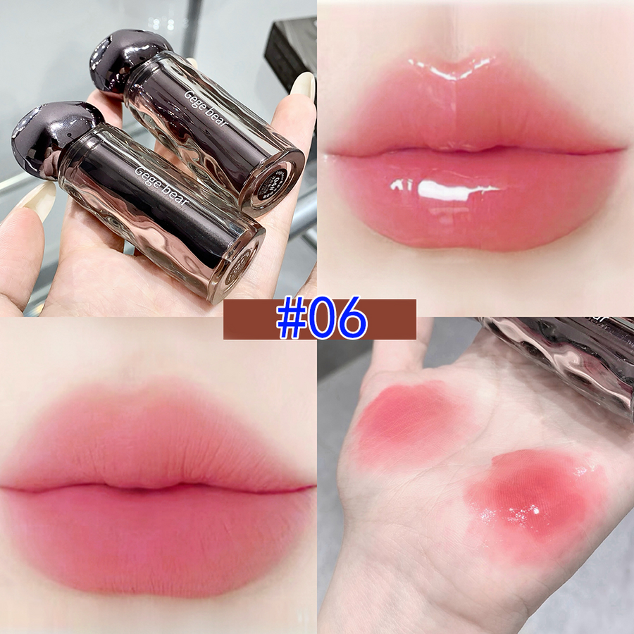 Lip balm with close-up of lips and application on skin, featuring color #06.