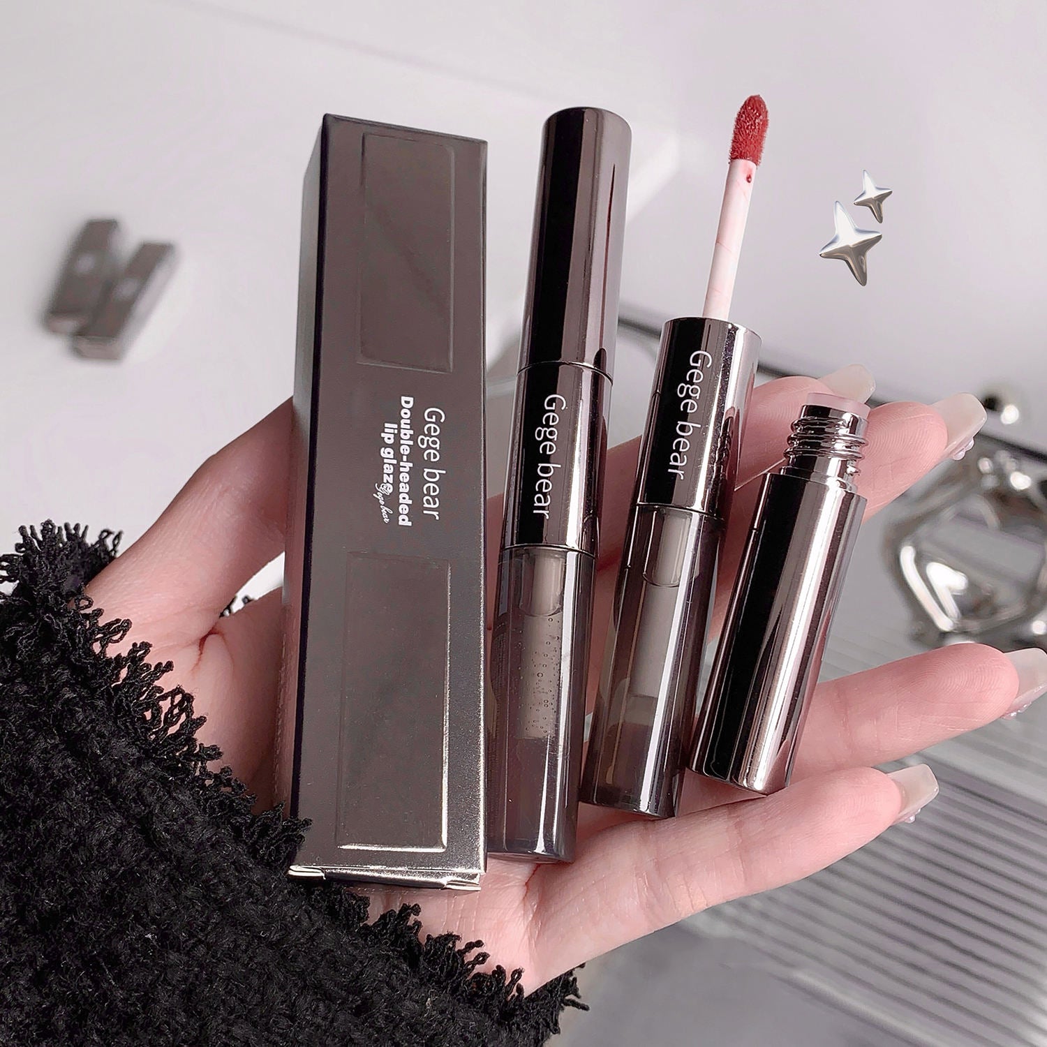 Gege Bear Double Headed Lip Gloss Waterproof Matte Pen Lipstick with Water Gloss Mirror Overlay Lip Balm