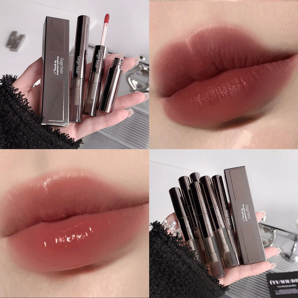 Gege Bear Double Headed Lip Gloss Waterproof Matte Pen Lipstick with Water Gloss Mirror Overlay Lip Balm