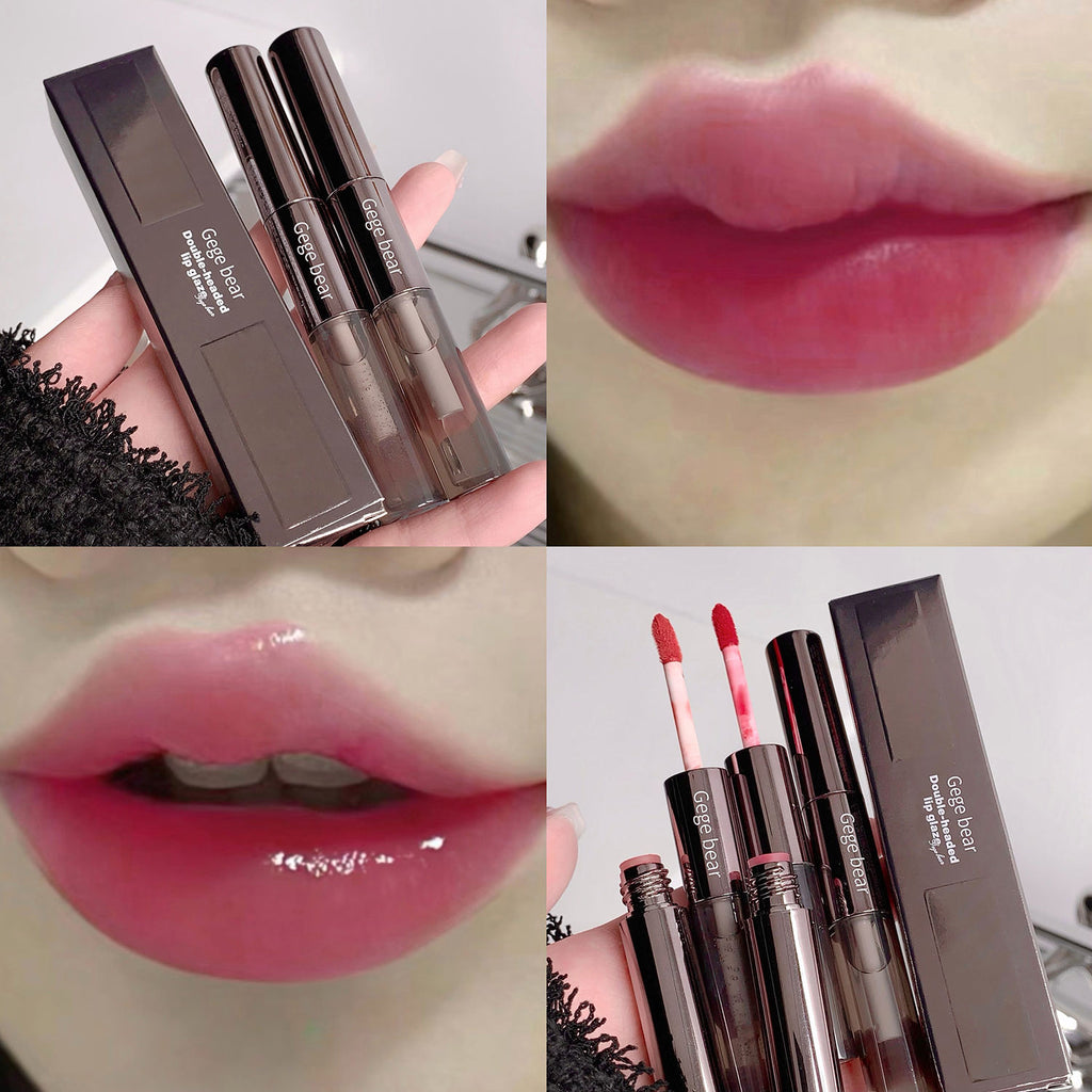Gege Bear Double Headed Lip Gloss Waterproof Matte Pen Lipstick with Water Gloss Mirror Overlay Lip Balm