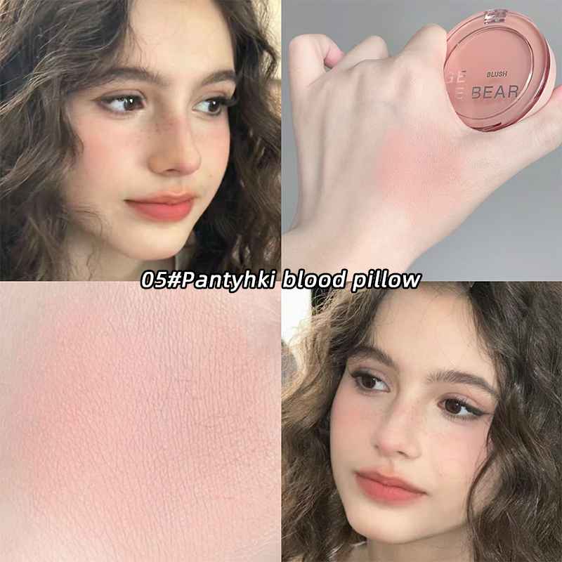 Collage of a person with text '05#Pantyki blood pillow' and a makeup product.