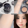 Makeup cushion foundation with a close-up of a person wearing it, on a neutral background.