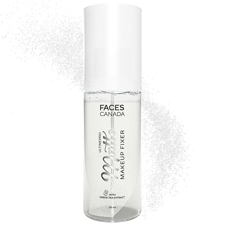 Makeup fixer bottle with 'FACES CANADA' branding on a white background