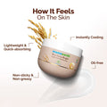 Mamaearth Rice Dewy Bright light gel moisturizer with text on skin benefits on a white background