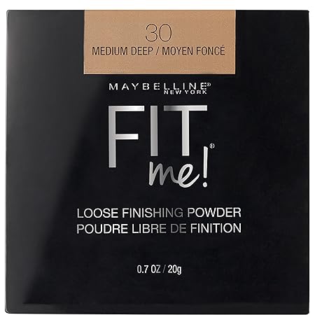 Maybelline Fit Me Loose Finishing Powder packaging on a black background