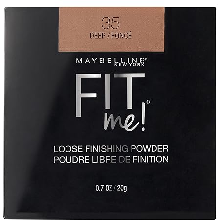 Maybelline Fit Me Loose Finishing Powder packaging on a black background