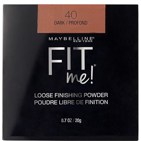 Maybelline Fit Me Loose Finishing Powder packaging with shade 40 Dark/Profond on a black background.