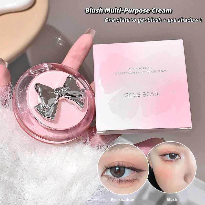 Blush multi-purpose cream with packaging and usage examples on a soft surface