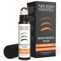 Nourish Mantra Brow Growth Serum with packaging on a white background