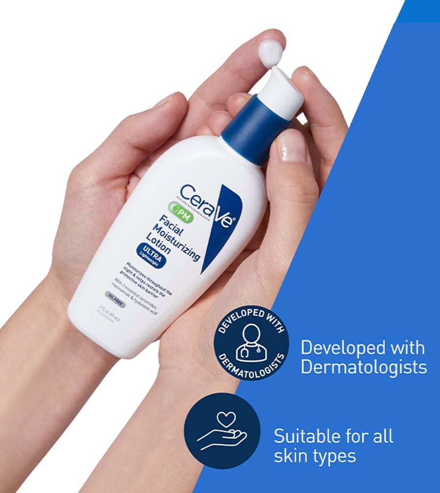 CeraVe PM Facial Moisturizer, made with niacinamide, hyaluronic acid, and three essential ceramides, uses MVE Technology to deliver long-lasting hydration through the night while supporting and restoring the skin’s protective barrier. Makeupspice Nepal