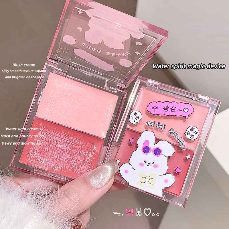 Pink blush cream with packaging featuring a cute character design.