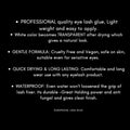 Product description text for Europegirl lash glue on a black background