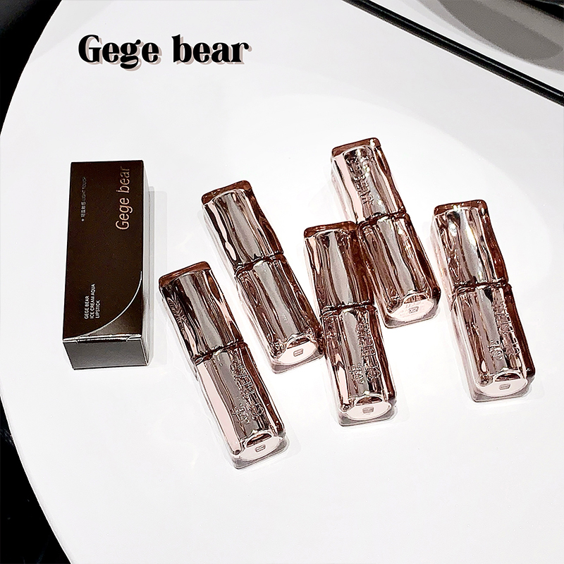 Set of Gege bear lipstick bottles on a white background