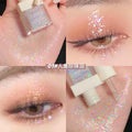 collage picture of shade 1 liquid shimmer eyeshadow showing shimmer details on eye and palm area