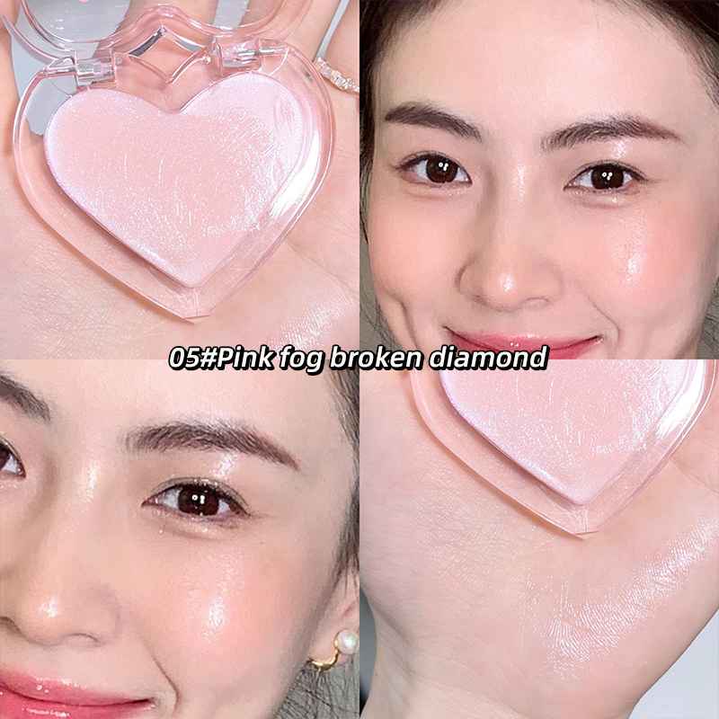 Heart-shaped pink makeup product on a person's face with 'Pink fog broken diamond' text.