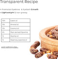 Transparent recipe for a product promoting eyebrow and eyelash growth with ingredients listed.