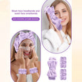 a happy women wearing headband and wristband for her skin care routine 