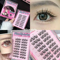 Collage of false eyelashes packaging and application on eyes with 'Alice style' branding.