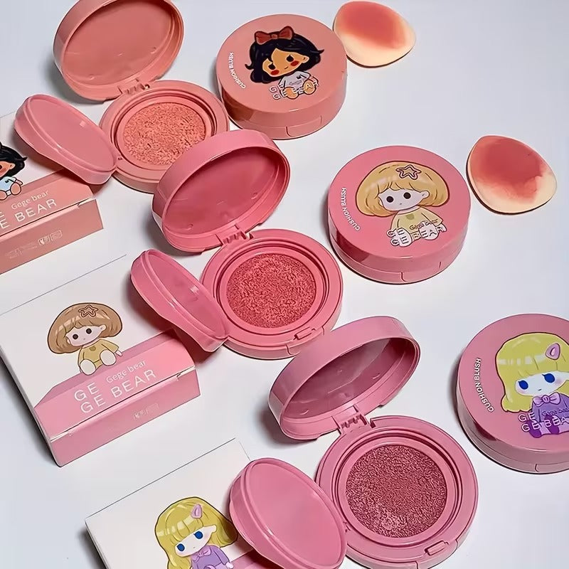 makeup blushes shades cartoon character designs on a white background