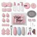 baby pink beauty blender set of 38 with travel kits branded gege bear kit includes plastic bottles eye curler hair clip foundation brush and silicone makeup brush cleaning bucket 