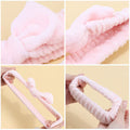 elastic test of a baby pink headbands and collage images showing various features and details 