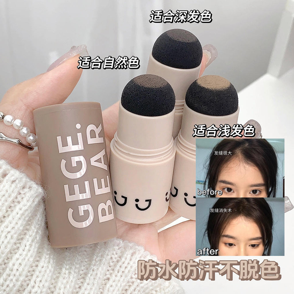 GEGE BEAR grey hair powder stamper with a person holding them, showing before and after effects on hair color.