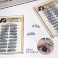 False eyelashes set with packaging and an inset showing application on an eye.