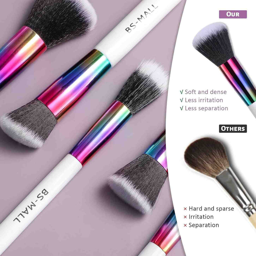 Makeup brushes with BS-MALL branding on a light purple background.