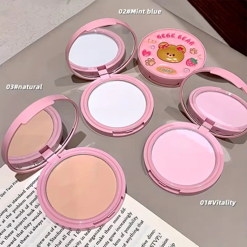 Set of pmakeup compact powder with different shades on a surface. Best setting powder 