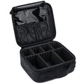 Black makup bag with compartments on a white background