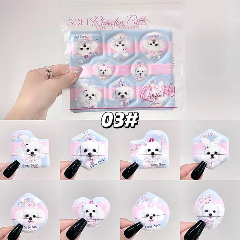 blue 8 pieces gege bear beauty blender held on the hand by a girl 