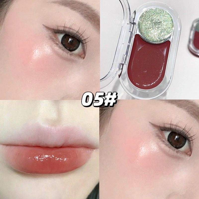 cream blush palette and green shimmer highlighter 