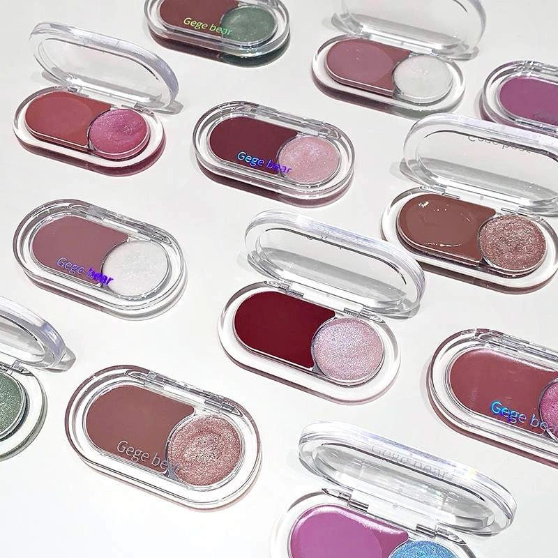 matte blush and shimmer highlighter with branding gege bear visible on a palette case best blush in nepal 