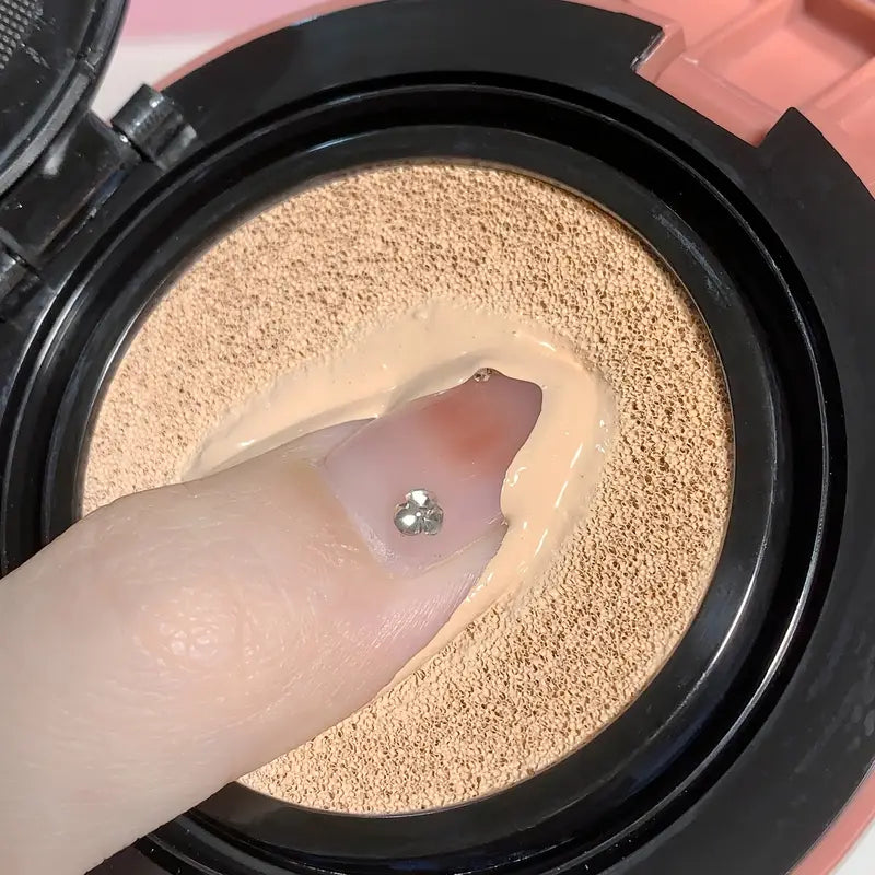 “Gege Bear Lightweight BB Cream Air Cushion compact with cute bear design, includes one refill, featuring hydrating lightweight formula, natural brightening, breathable non-cakey coverage, and soft matte finish suitable for all skin types.”